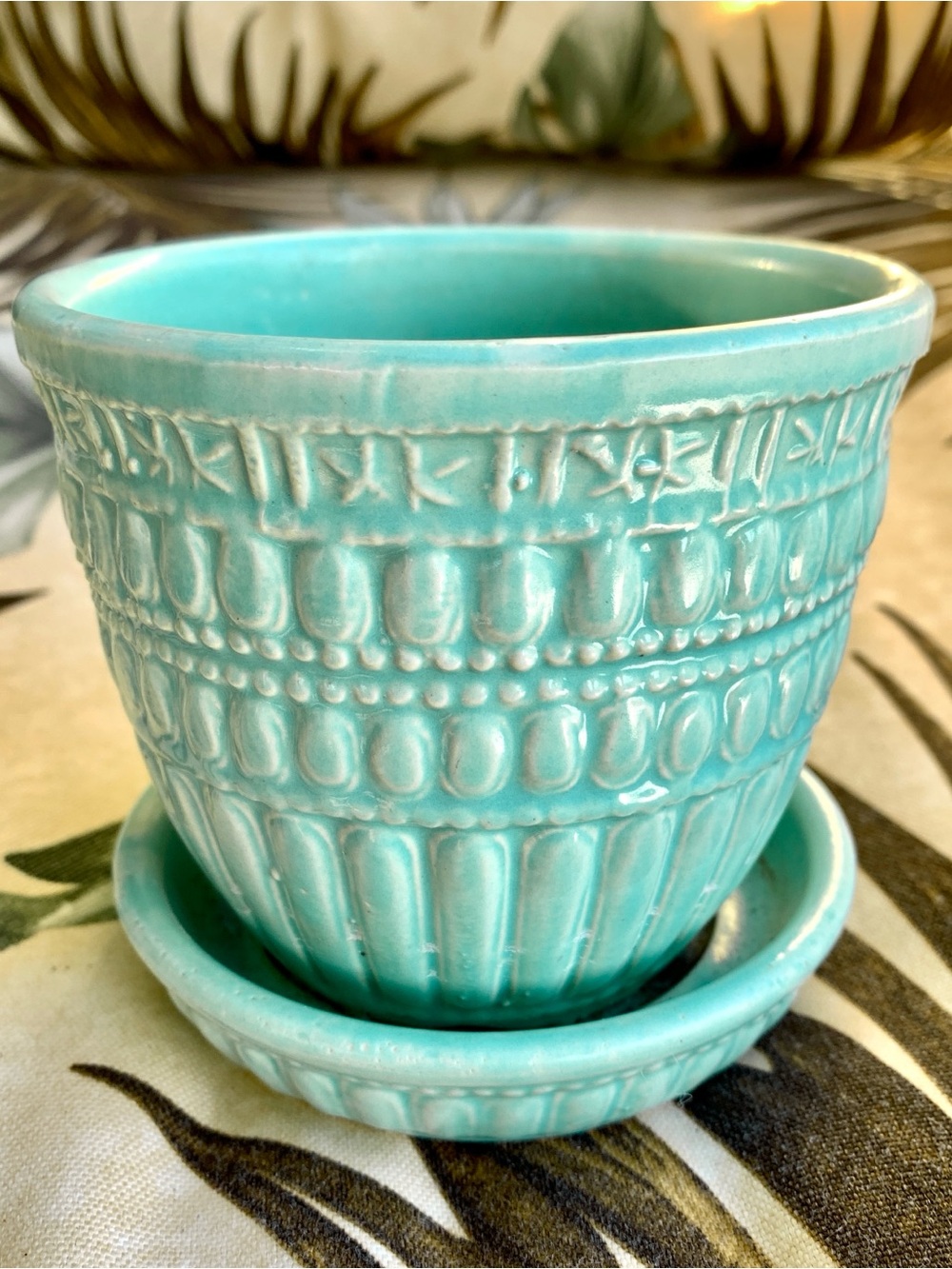 Vintage McCoy Planter Beaded Turquoise